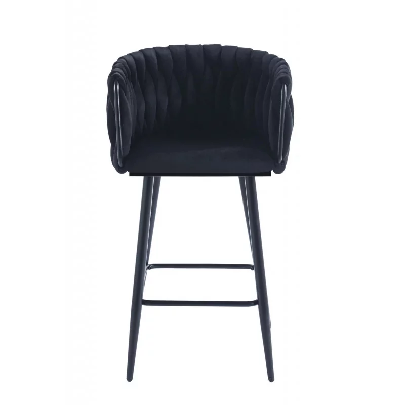 Tabouret de bar MAEVA fixe en velours noir structure noire mate | Collection Golddeco