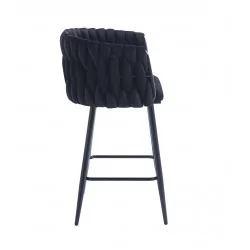 Tabouret de bar MAEVA fixe en velours noir structure noire mate | Collection Golddeco