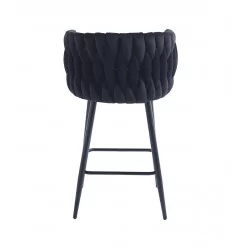 Tabouret de bar MAEVA fixe en velours noir structure noire mate | Collection Golddeco