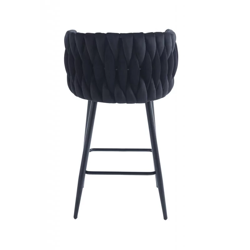 Tabouret de bar MAEVA fixe en velours noir structure noire mate | Collection Golddeco