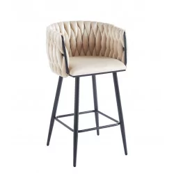 Tabouret de bar MAEVA fixe en velours beige structure noire mate | Collection Golddeco
