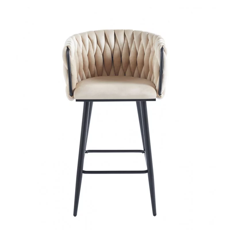 Tabouret de bar MAEVA fixe en velours beige structure noire mate | Collection Golddeco