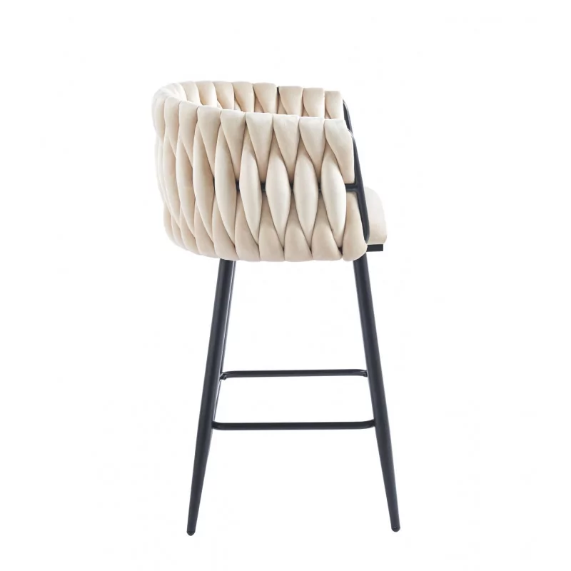 Tabouret de bar MAEVA fixe en velours beige structure noire mate | Collection Golddeco