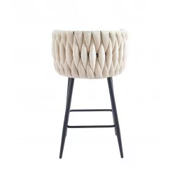Tabouret de bar MAEVA fixe en velours beige structure noire mate | Collection Golddeco