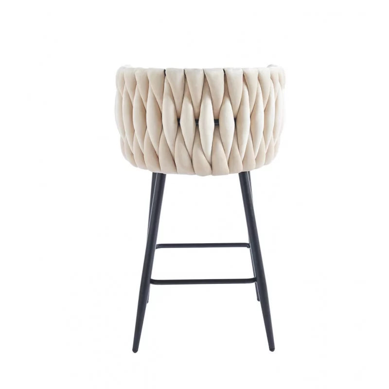 Tabouret de bar MAEVA fixe en velours beige structure noire mate | Collection Golddeco