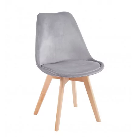 Chaise Scandi velours gris – Pieds bois naturel Golddeco