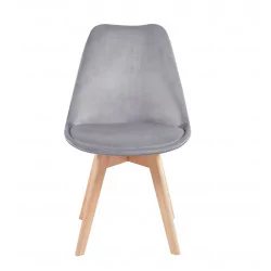 Chaise Scandi velours gris – Pieds bois naturel Golddeco