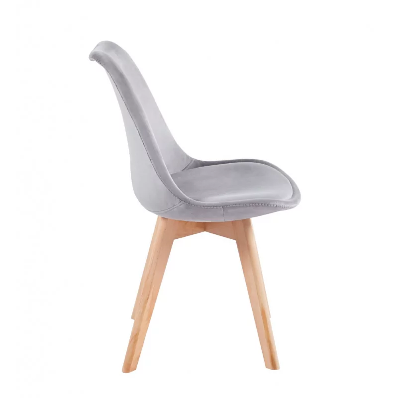 Chaise Scandi velours gris – Pieds bois naturel Golddeco