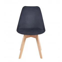Chaise Scandi velours noir – Pieds bois naturel Golddeco