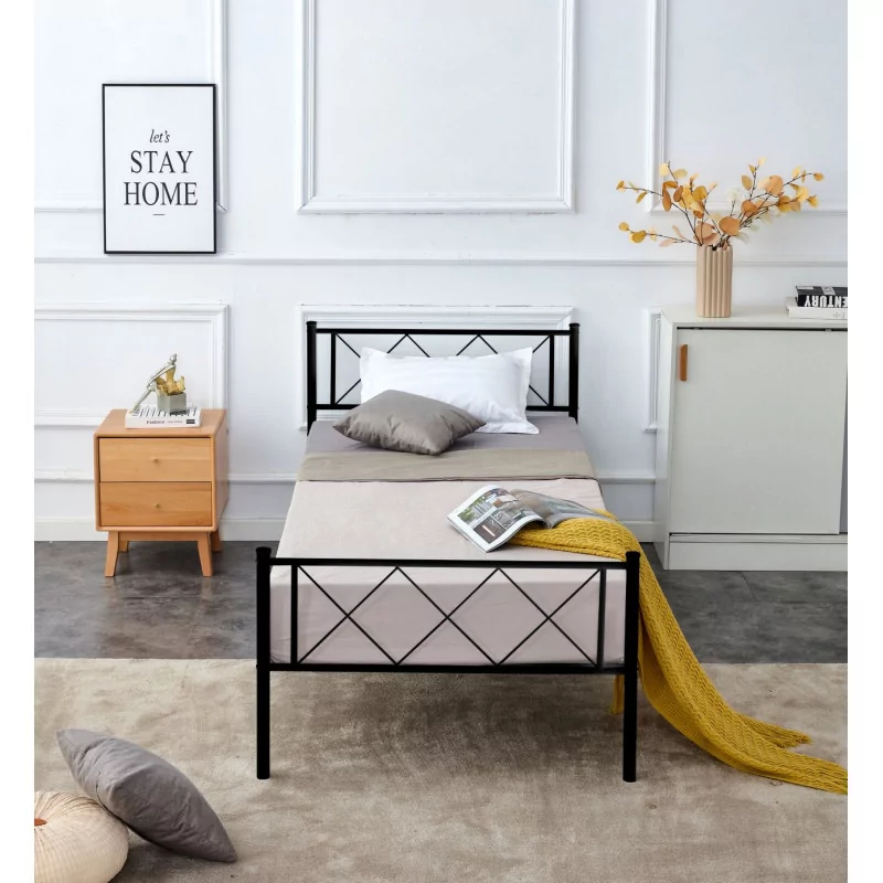 Lit en métal 90x200 noir – structure design et robuste | Golddeco