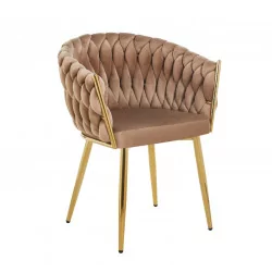 Chaise Maeva velours marron cappuccino – Pieds dorés design Golddeco