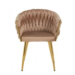 Chaise Maeva velours marron cappuccino – Pieds dorés design Golddeco