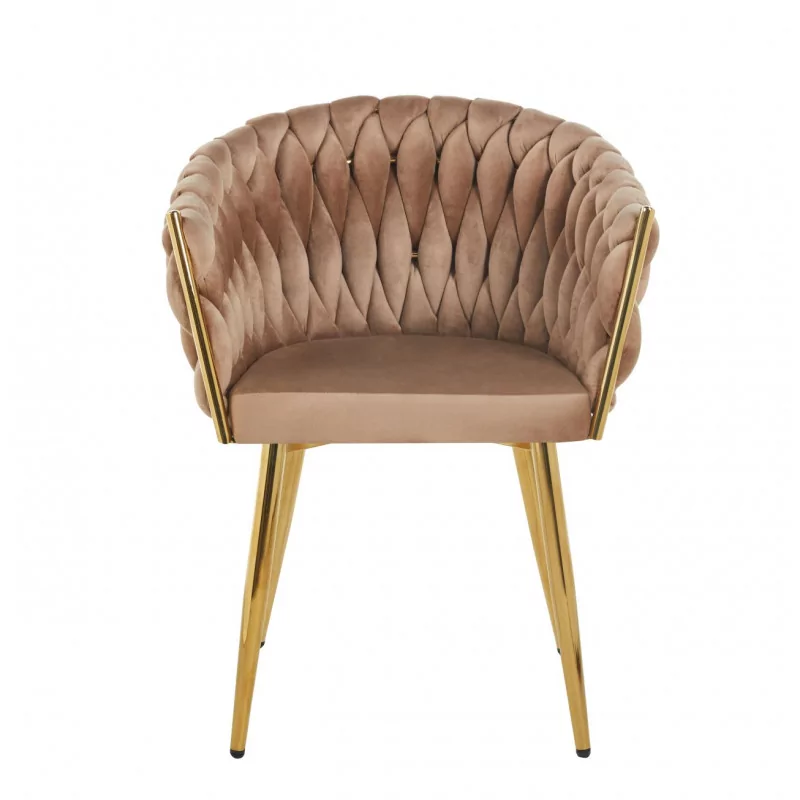 Chaise Maeva velours marron cappuccino – Pieds dorés design Golddeco