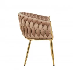 Chaise Maeva velours marron cappuccino – Pieds dorés design Golddeco