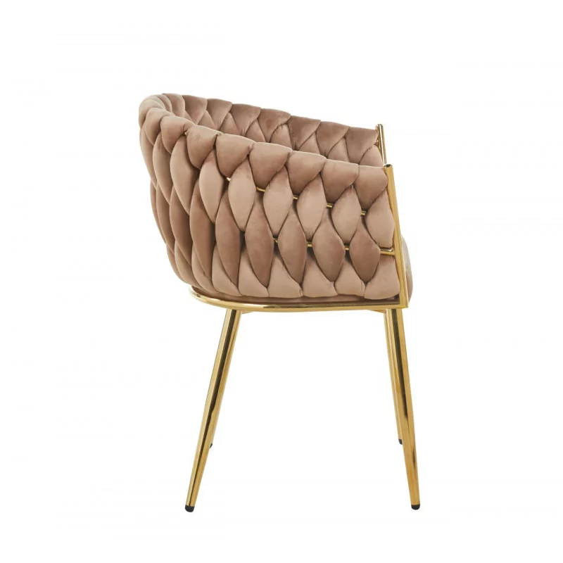 Chaise Maeva velours marron cappuccino – Pieds dorés design Golddeco