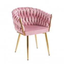 Chaise Maeva velours rose – Pieds dorés chromés Golddeco