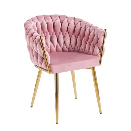 Chaise Maeva velours rose – Pieds dorés chromés Golddeco