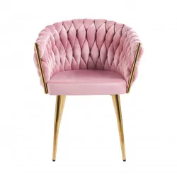 Chaise Maeva velours rose – Pieds dorés chromés Golddeco