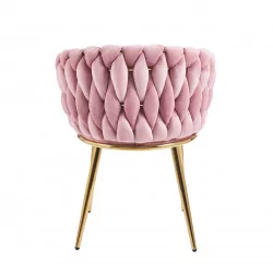 Chaise Maeva velours rose – Pieds dorés chromés Golddeco