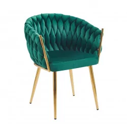 Chaise Maeva velours vert émeraude – Pieds dorés Golddeco