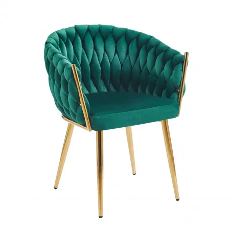Chaise Maeva velours vert émeraude – Pieds dorés Golddeco
