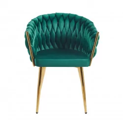 Chaise Maeva velours vert émeraude – Pieds dorés Golddeco
