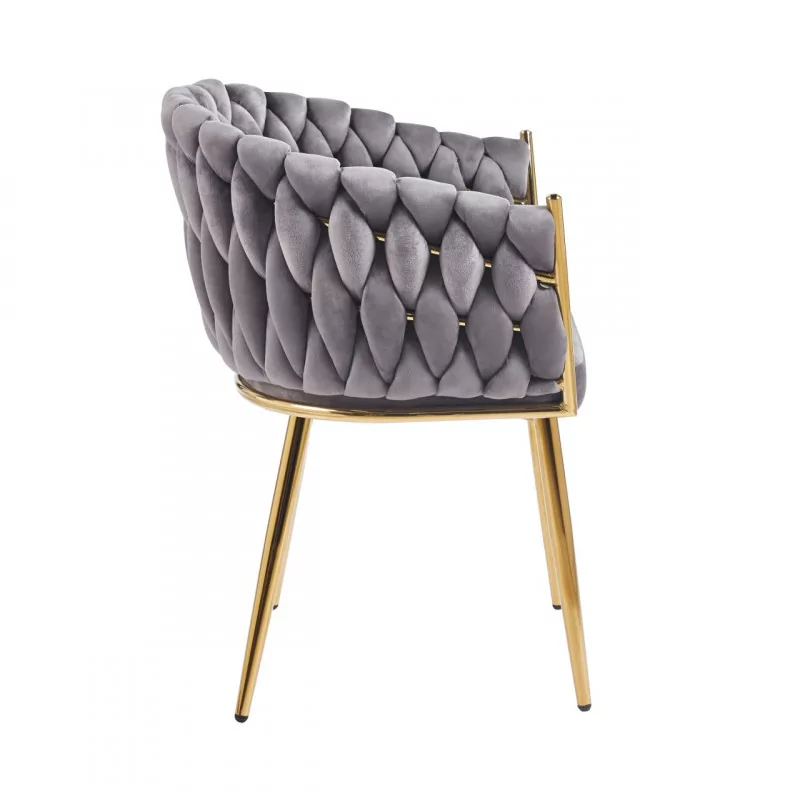 Chaise Maeva velours gris – Pieds dorés chromés Golddeco