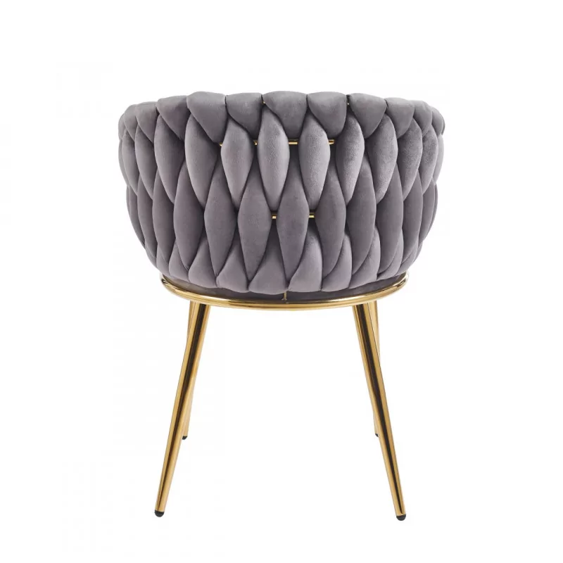 Chaise Maeva velours gris – Pieds dorés chromés Golddeco