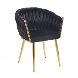 Chaise Maeva velours noir – Pieds dorés chromés Golddeco