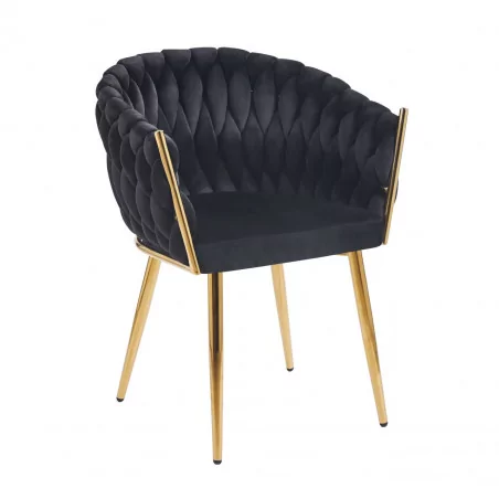 Chaise Maeva velours noir – Pieds dorés chromés Golddeco