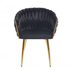 Chaise Maeva velours noir – Pieds dorés chromés Golddeco
