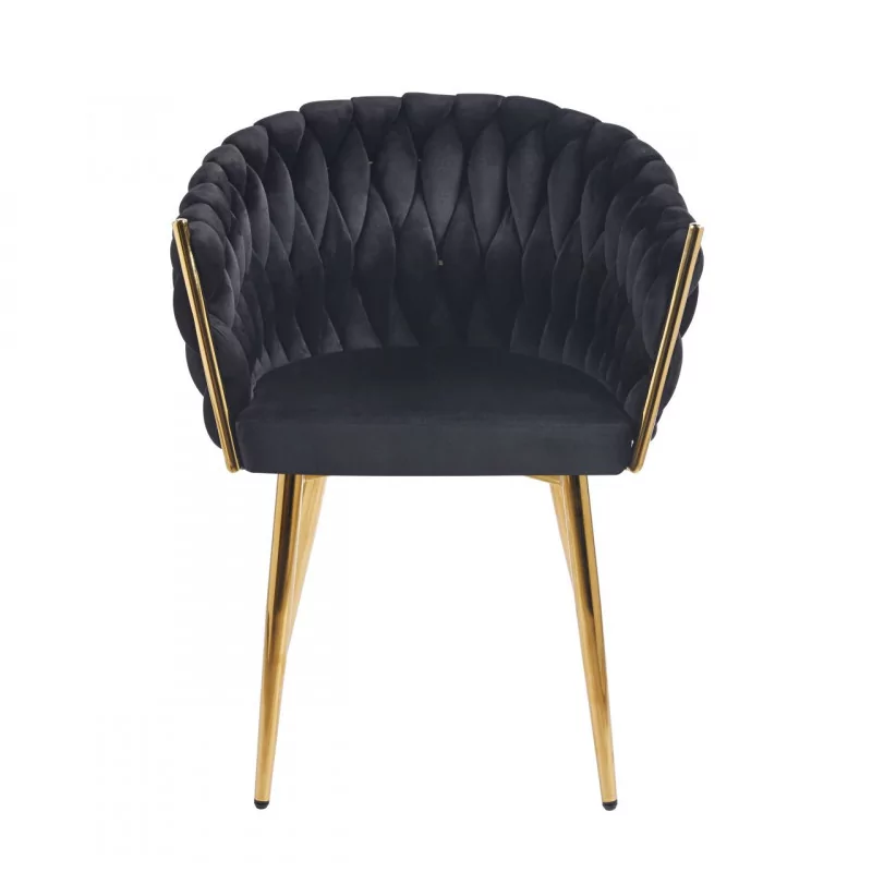 Chaise Maeva velours noir – Pieds dorés chromés Golddeco