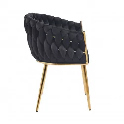 Chaise Maeva velours noir – Pieds dorés chromés Golddeco