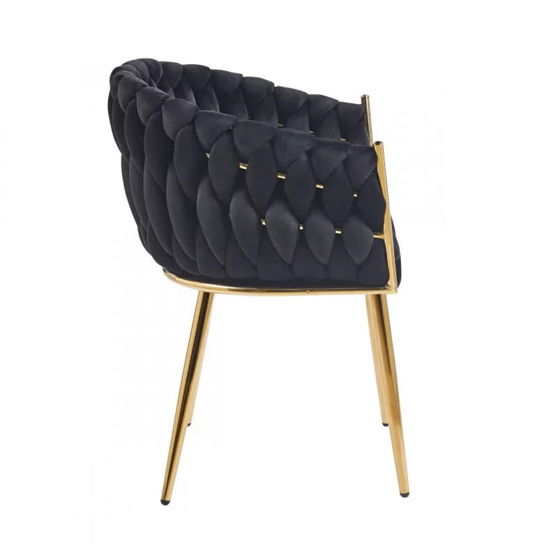 Chaise Maeva velours noir – Pieds dorés chromés Golddeco