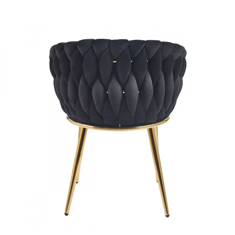Chaise Maeva velours noir – Pieds dorés chromés Golddeco