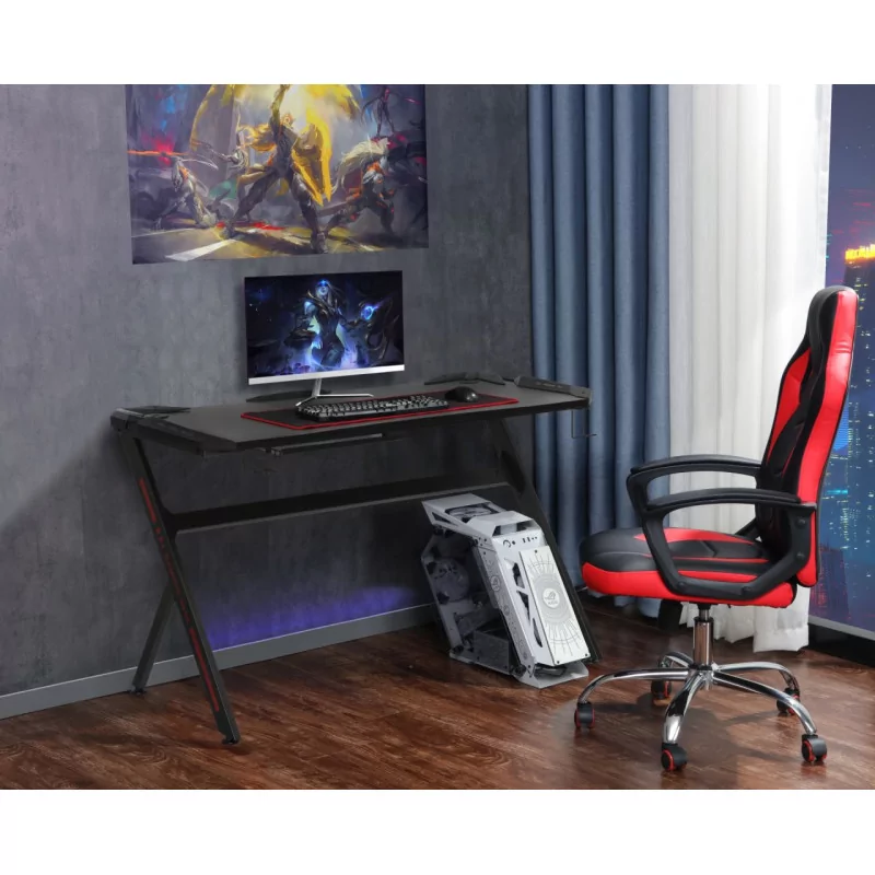 Bureau Gaming LED noir et rouge – design pro avec hub USB | Golddeco