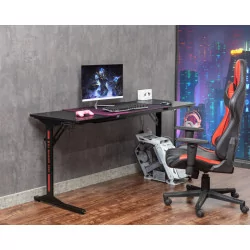 Bureau Gaming XXL noir et rouge – grand format pro avec hub USB | Golddeco