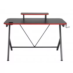 Bureau Gaming noir et rouge – avec surélévation d’écran et porte-gobelet | Golddeco