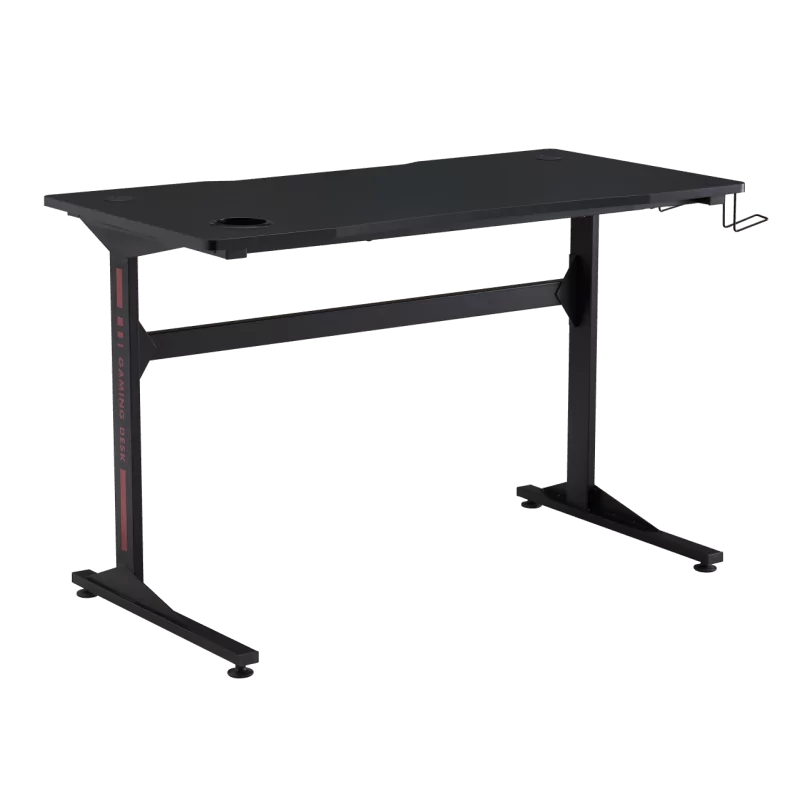 Bureau Gaming noir carbone – design pro avec double passe-câbles | Golddeco
