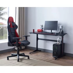 Bureau Gaming noir carbone – design pro avec double passe-câbles | Golddeco