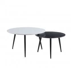 Tables basses rondes blanc & noir – Duo céramique mate Golddeco