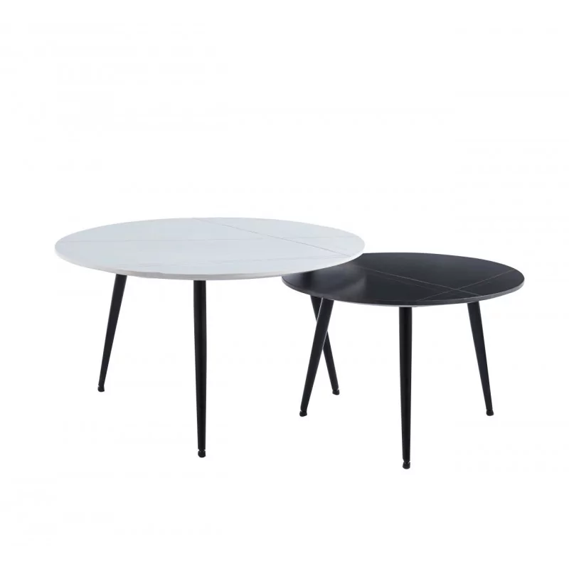 Tables basses rondes blanc & noir – Duo céramique mate Golddeco