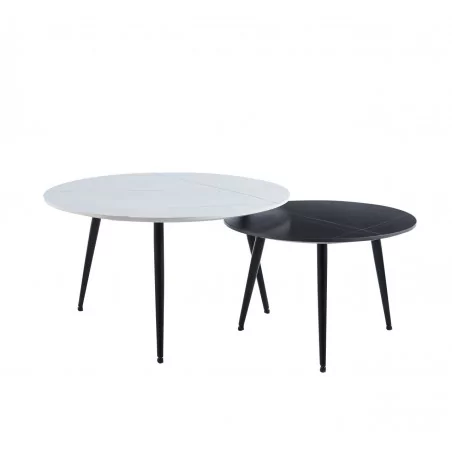 Tables basses rondes blanc & noir – Duo céramique mate Golddeco