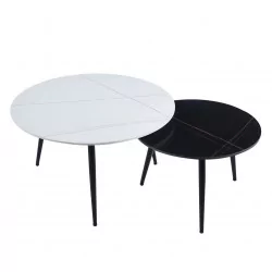 Tables basses rondes blanc & noir – Duo céramique mate Golddeco