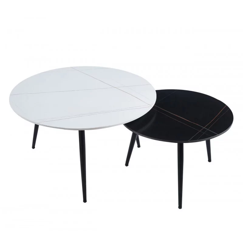 Tables basses rondes blanc & noir – Duo céramique mate Golddeco