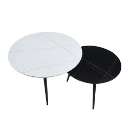 Tables basses rondes blanc & noir – Duo céramique mate Golddeco