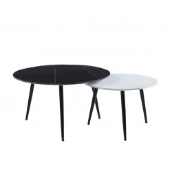 Tables basses aspect noir & blanc – Duo céramique mate Golddeco
