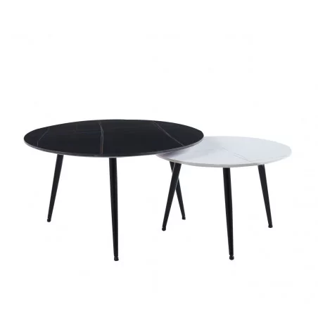 Tables basses aspect noir & blanc – Duo céramique mate Golddeco