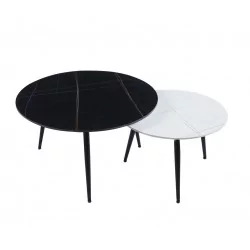 Tables basses aspect noir & blanc – Duo céramique mate Golddeco