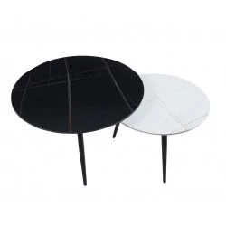 Tables basses aspect noir & blanc – Duo céramique mate Golddeco